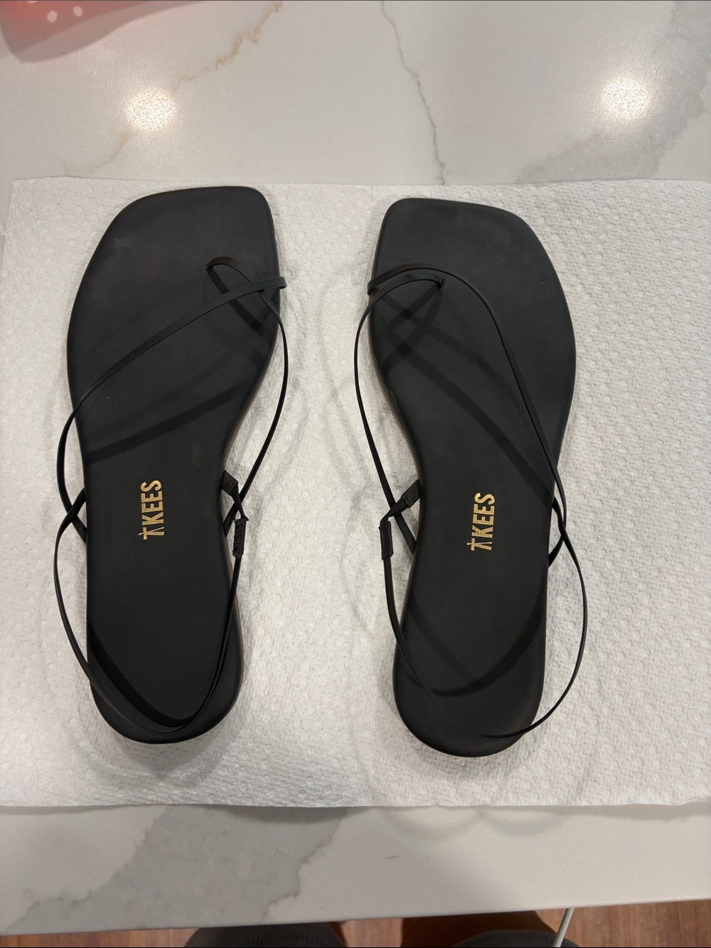 TKEES Black Square Toe Millie (Minimalist Strappy Flat Sandals)